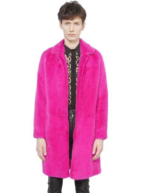 saint laurent pink fur coat